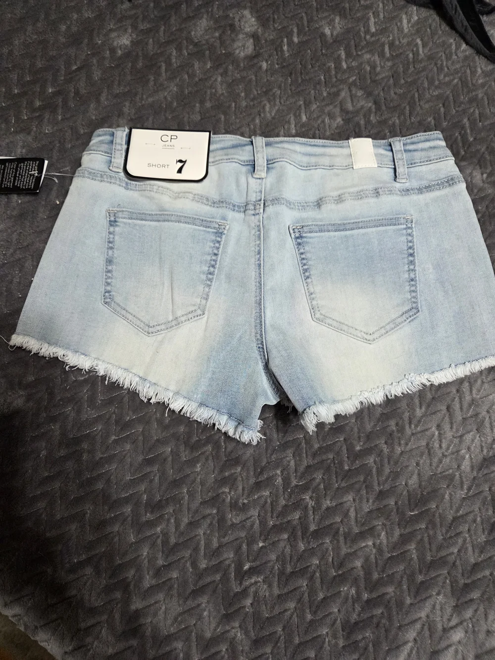 CP Light Blue Denim Shorts with Pink Rose Embroidery